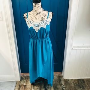 Blue dress with lace trim